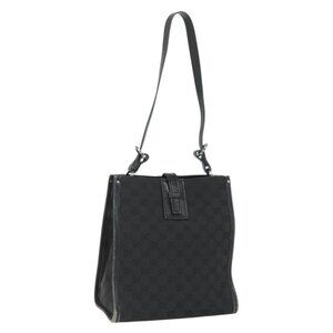 Authentic GUCCI GG Canvas Shoulder Bag Black Silver 110292